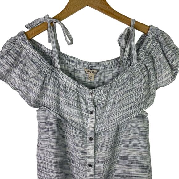 Lucky Brand Linen Striped Top Blue and White Medium - Picture 4 of 10